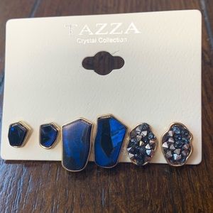 3 Set of Dark Blue Crustal Earings.